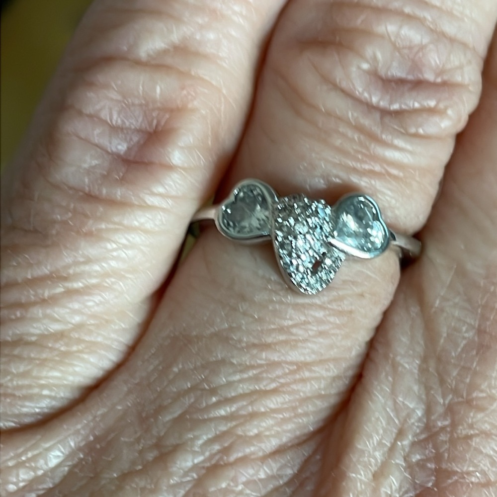 Sterling Diamond elephant with Heart ears Ring